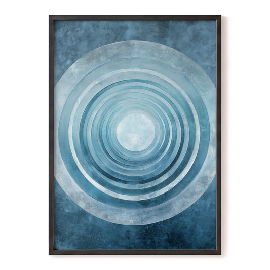 Blue Echo Chamber, blue, white, gray abstract wall art, front artwork view