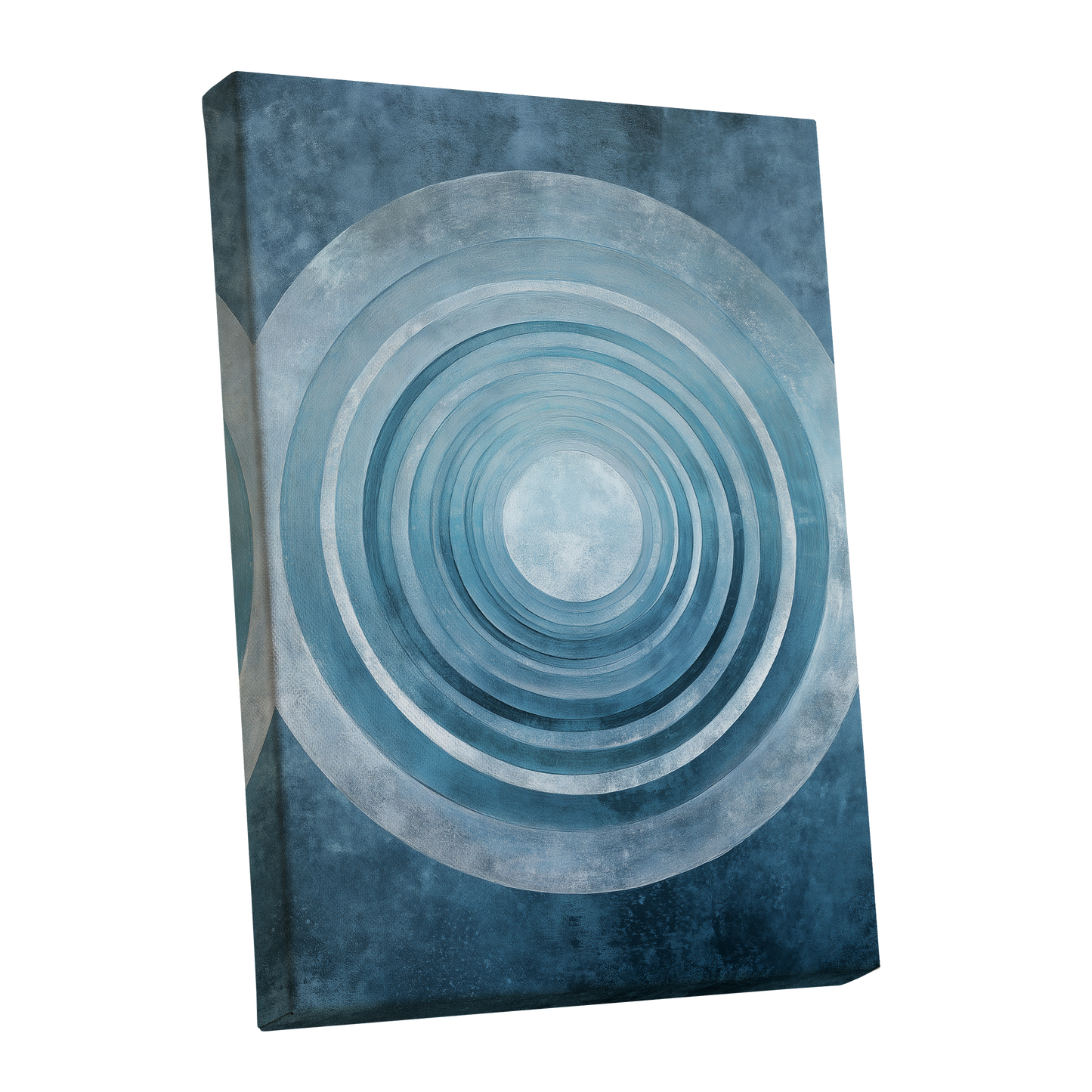 Blue Echo Chamber, blue, white, gray abstract wall art shown as a stretched canvas wall art