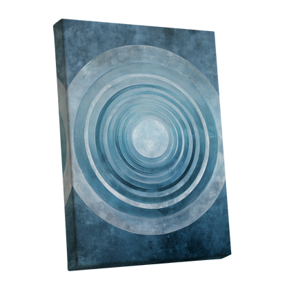Blue Echo Chamber, blue, white, gray abstract wall art shown as a stretched canvas wall art