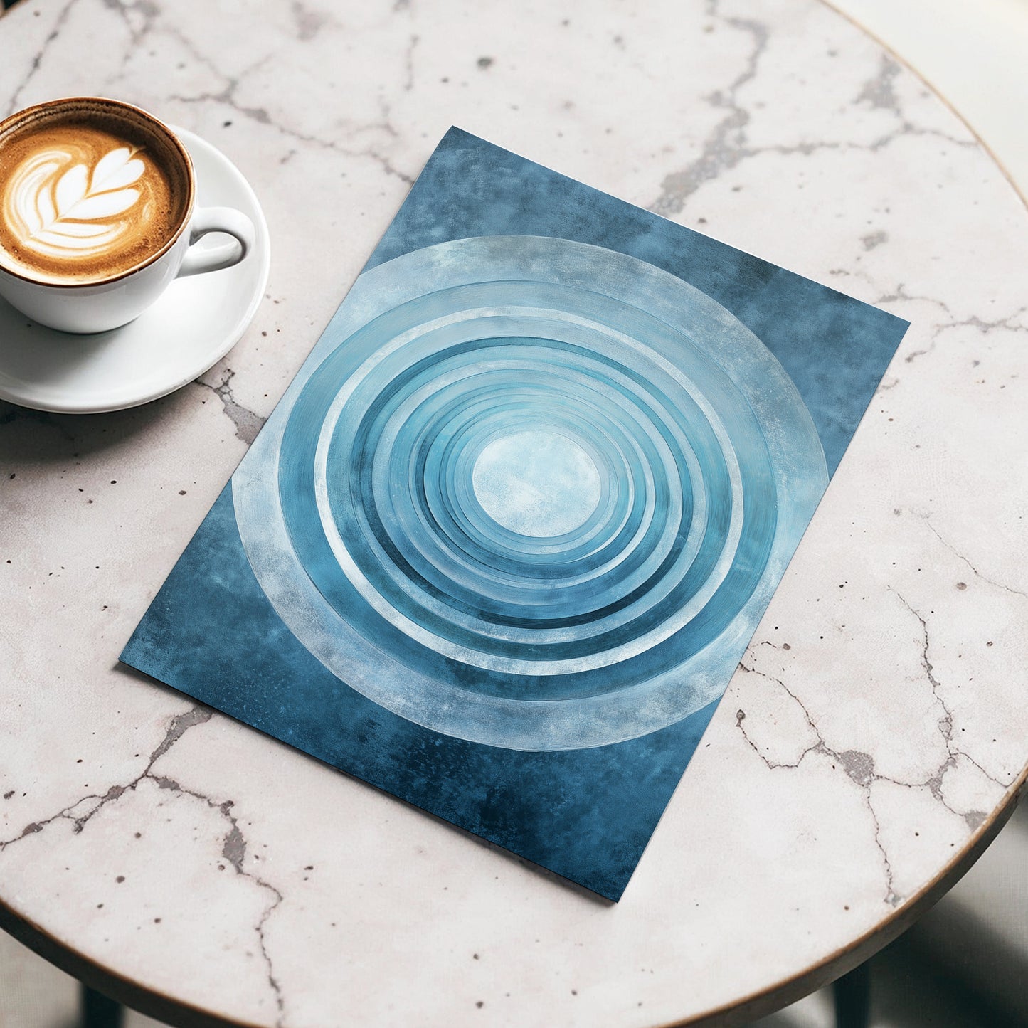 Blue Echo Chamber, blue, white, gray abstract wall art displayed in a styled interior, gallery view 5