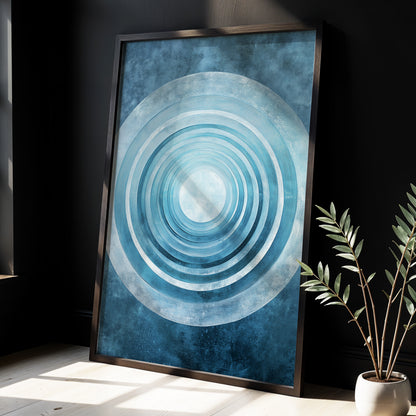 Blue Echo Chamber, blue, white, gray abstract wall art displayed in a styled interior, gallery view 6