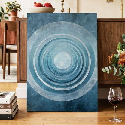 Blue Echo Chamber, blue, white, gray abstract wall art displayed in a styled interior, gallery view 7