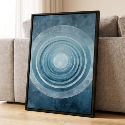 Blue Echo Chamber, blue, white, gray abstract wall art displayed in a styled interior, gallery view 8