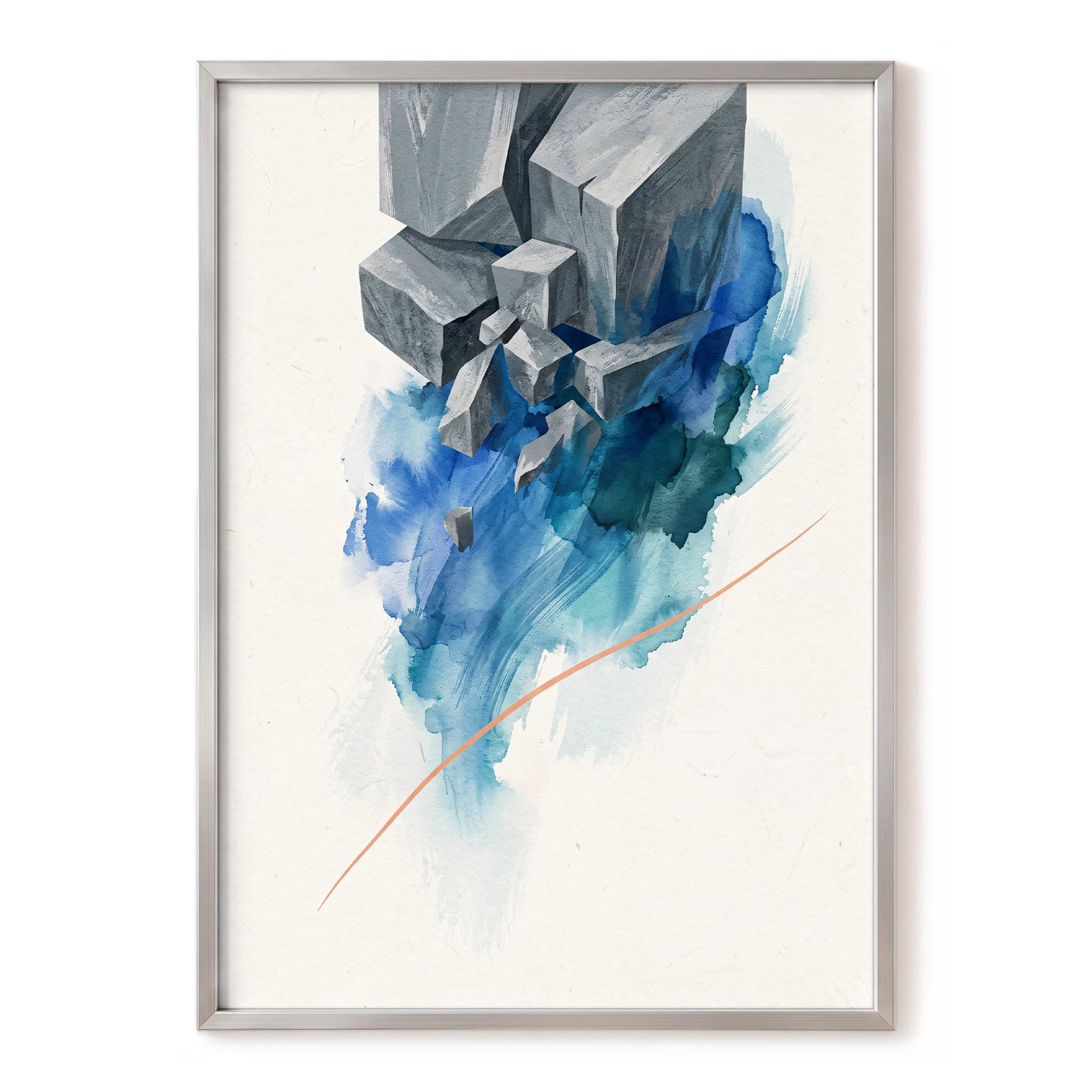 Blue Faultline, blue, gray, beige abstract wall art, front artwork view