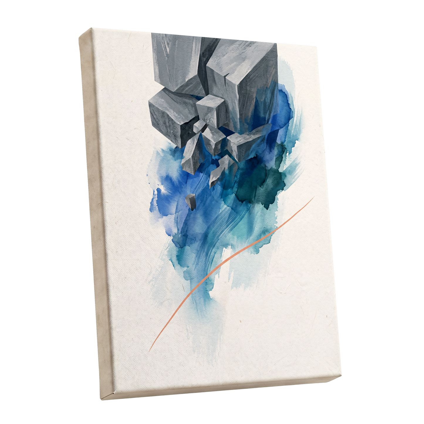 Blue Faultline, blue, gray, beige abstract wall art shown as a stretched canvas wall art
