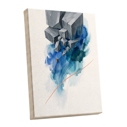 Blue Faultline, blue, gray, beige abstract wall art shown as a stretched canvas wall art