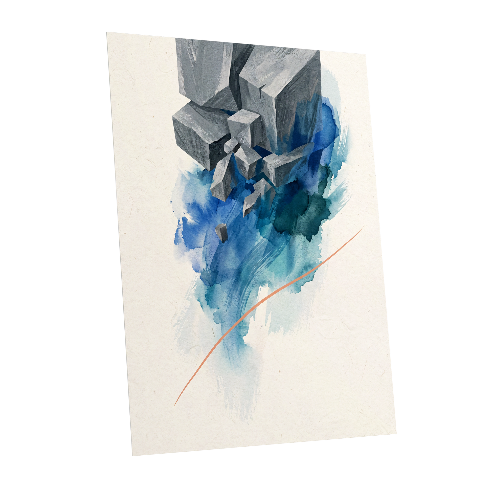 Blue Faultline, blue, gray, beige abstract wall art shown as a unframed poster wall art print