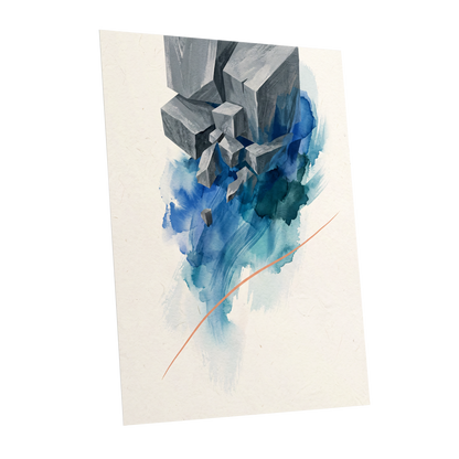 Blue Faultline, blue, gray, beige abstract wall art shown as a unframed poster wall art print
