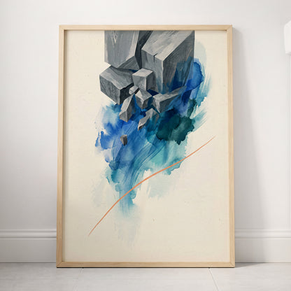 Blue Faultline, blue, gray, beige abstract wall art displayed in a styled interior, gallery view 4