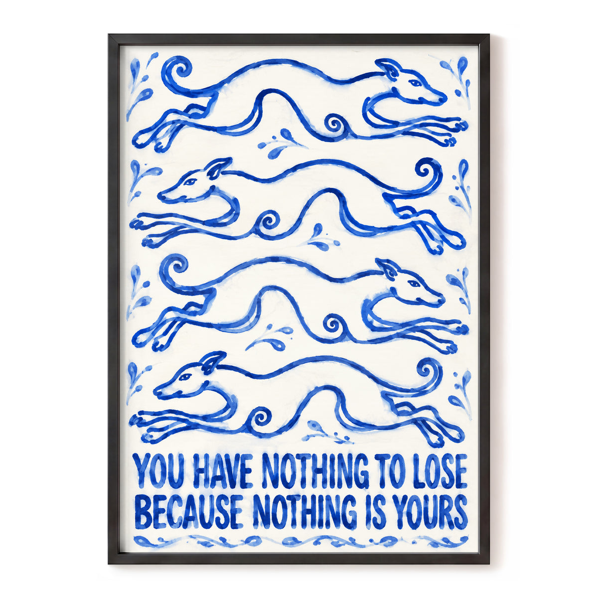 Blue Hounds, Bold Words, blue, beige, white nature wall art, front artwork view