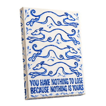 Blue Hounds, Bold Words, blue, beige, white nature wall art shown as a stretched canvas wall art
