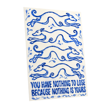 Blue Hounds, Bold Words, blue, beige, white nature wall art shown as a unframed poster wall art print