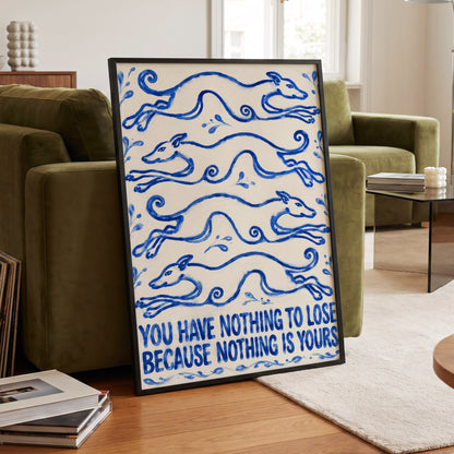 Blue Hounds, Bold Words, blue, beige, white nature wall art displayed in a styled interior, gallery view 2
