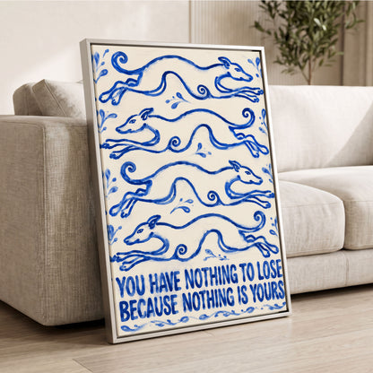Blue Hounds, Bold Words, blue, beige, white nature wall art displayed in a styled interior, gallery view 4