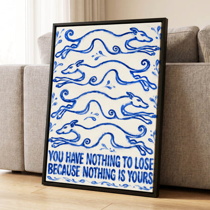 Blue Hounds, Bold Words, blue, beige, white nature wall art displayed in a styled interior, gallery view 8
