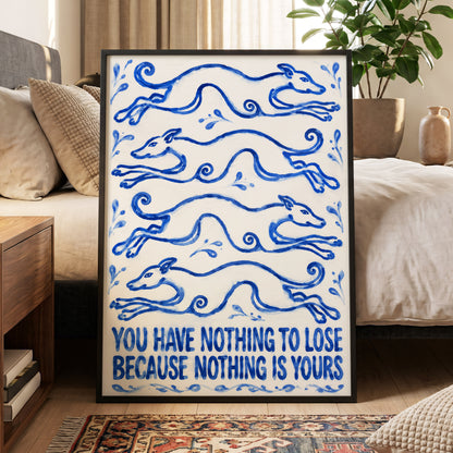 Blue Hounds, Bold Words, blue, beige, white nature wall art displayed in a styled interior, gallery view 9