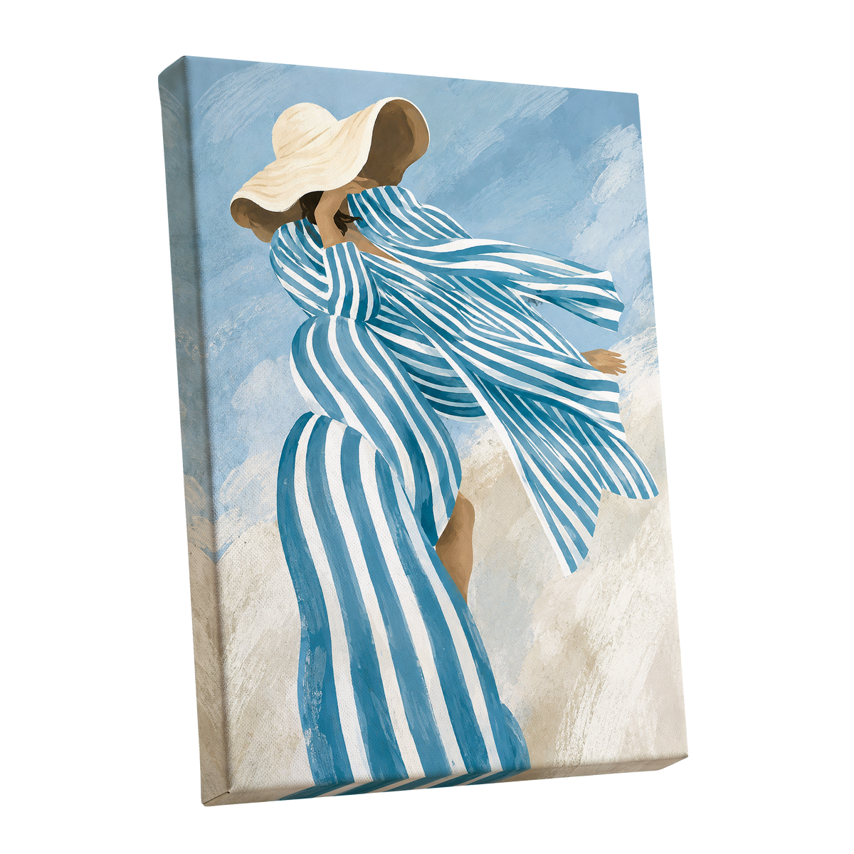 Blue in the Breeze, blue, white, beige abstract wall art shown as a stretched canvas wall art