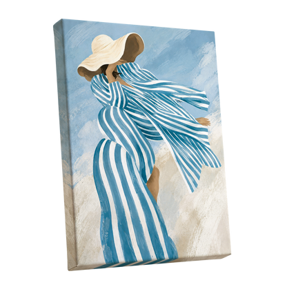 Blue in the Breeze, blue, white, beige abstract wall art shown as a stretched canvas wall art