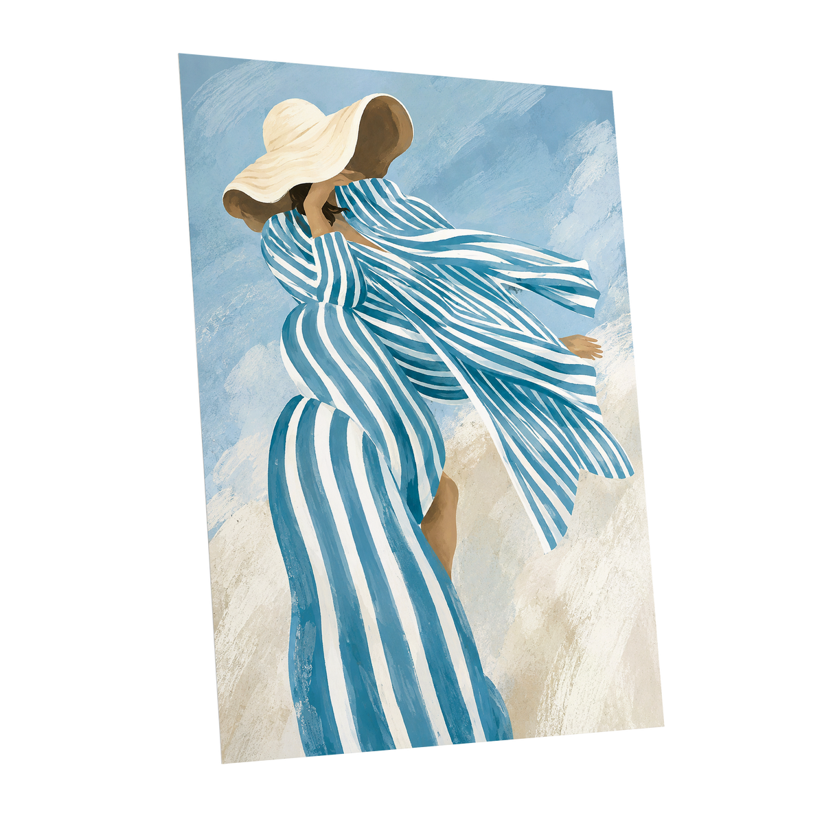 Blue in the Breeze, blue, white, beige abstract wall art shown as a unframed poster wall art print