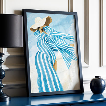 Blue in the Breeze, blue, white, beige abstract wall art displayed in a styled interior, gallery view 2