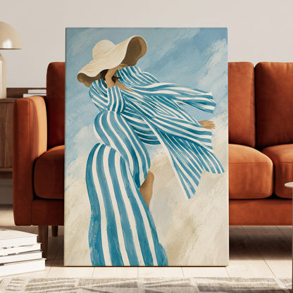 Blue in the Breeze, blue, white, beige abstract wall art displayed in a styled interior, gallery view 3