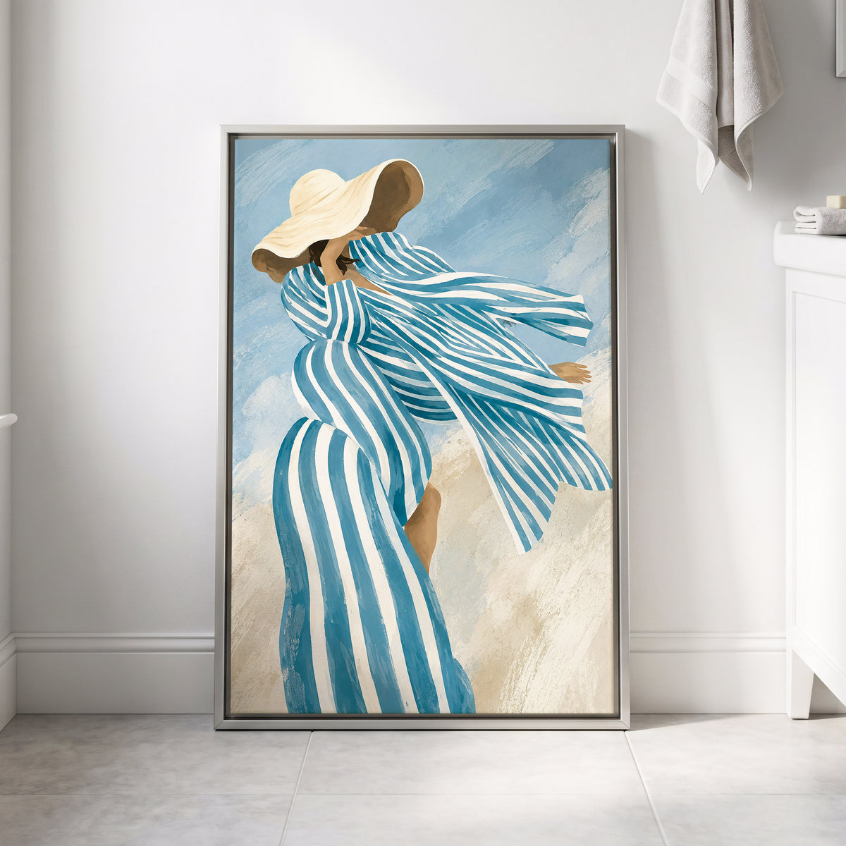Blue in the Breeze, blue, white, beige abstract wall art displayed in a styled interior, gallery view 4