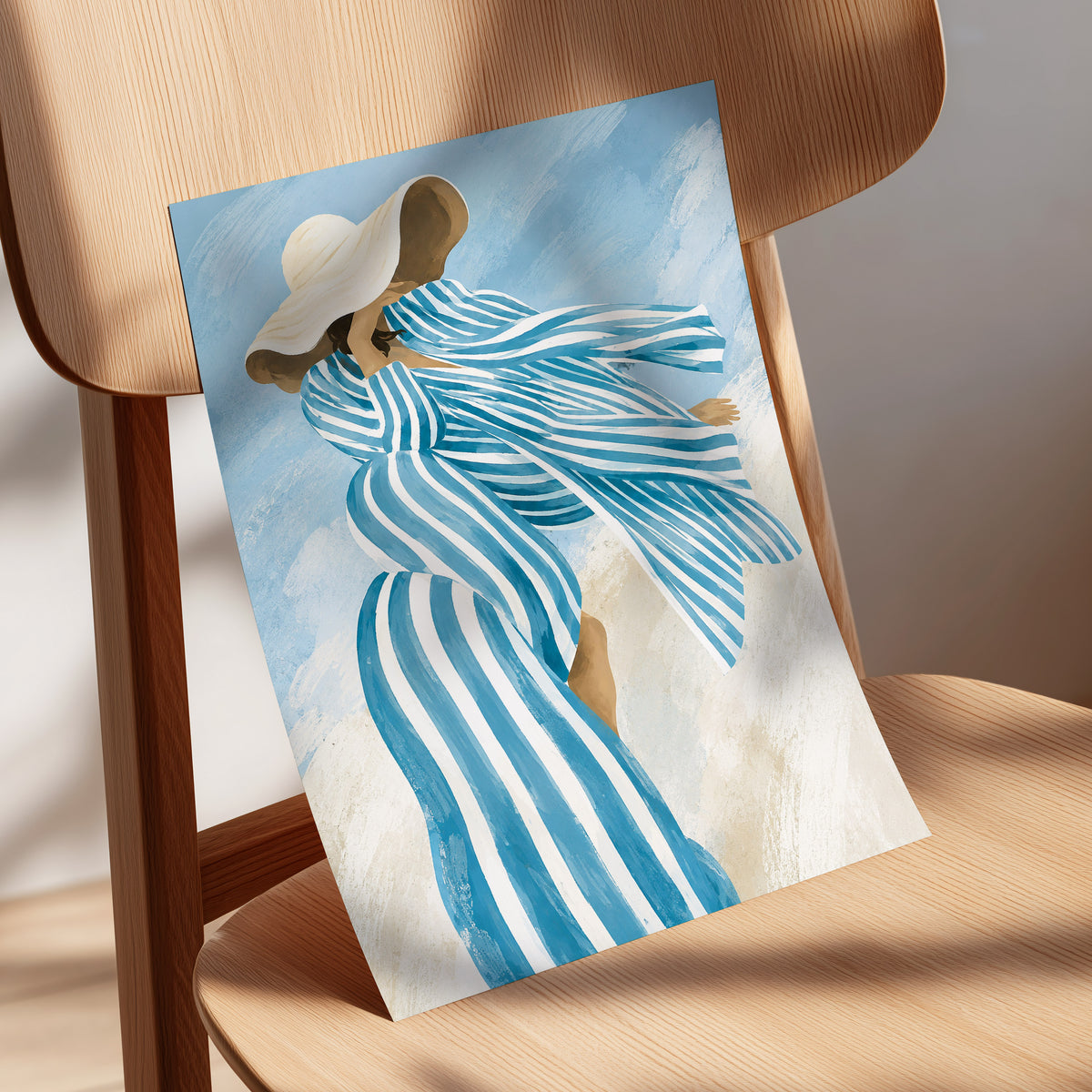 Blue in the Breeze, blue, white, beige abstract wall art displayed in a styled interior, gallery view 5