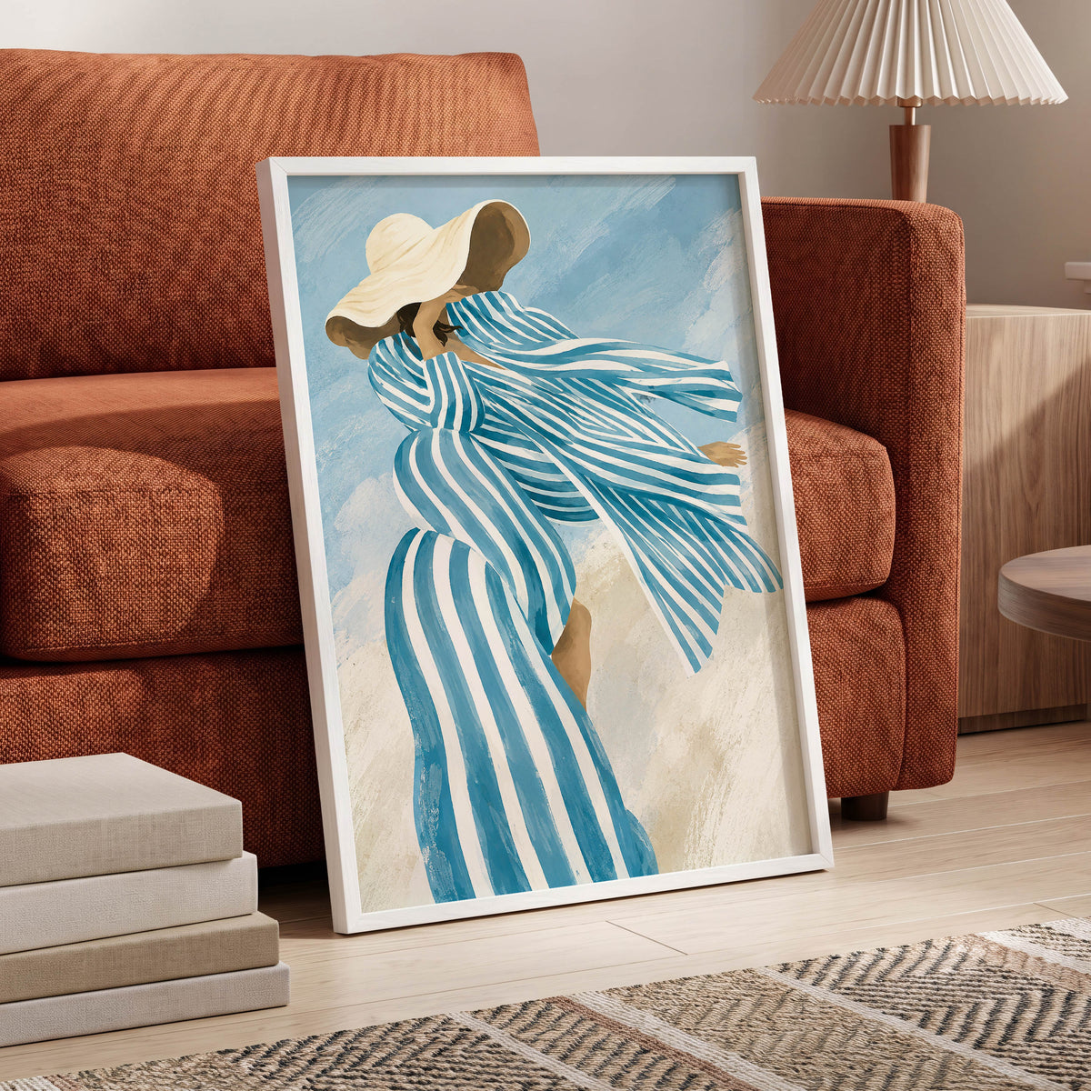 Blue in the Breeze, blue, white, beige abstract wall art displayed in a styled interior, gallery view 6