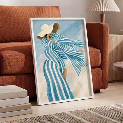 Blue in the Breeze, blue, white, beige abstract wall art displayed in a styled interior, gallery view 6
