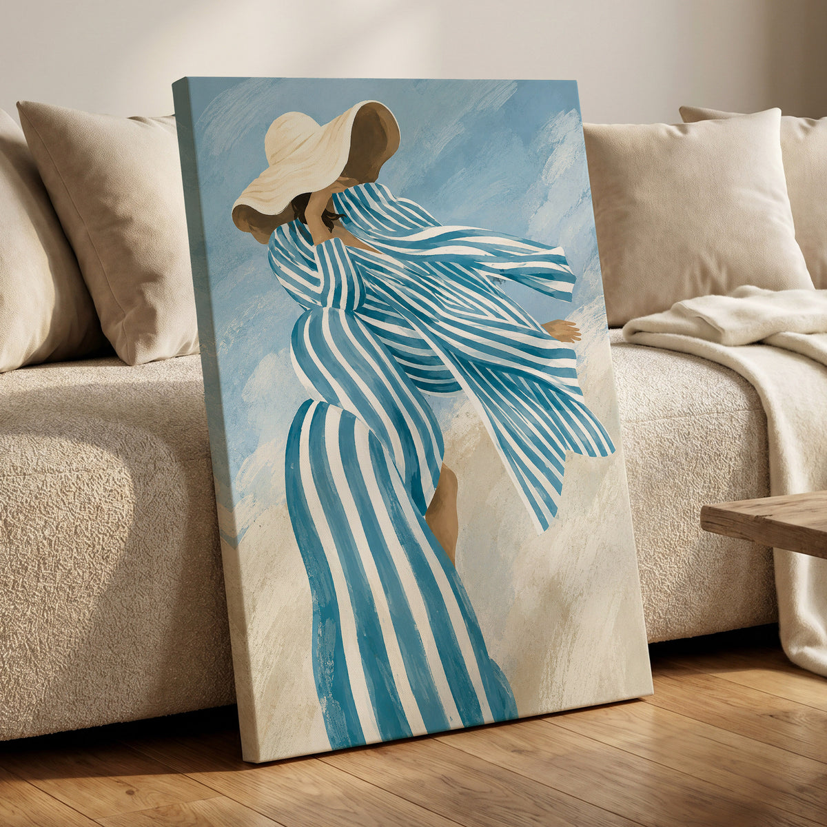 Blue in the Breeze, blue, white, beige abstract wall art displayed in a styled interior, gallery view 7