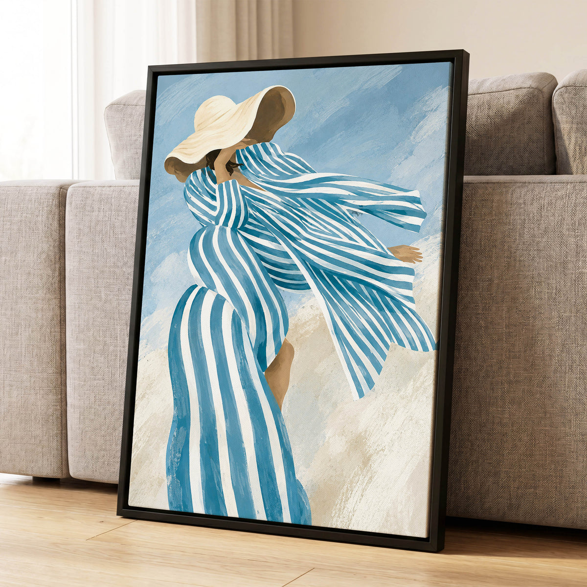 Blue in the Breeze, blue, white, beige abstract wall art displayed in a styled interior, gallery view 8