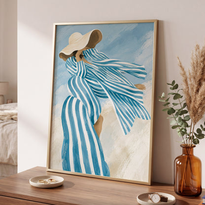 Blue in the Breeze, blue, white, beige abstract wall art displayed in a styled interior, gallery view 9