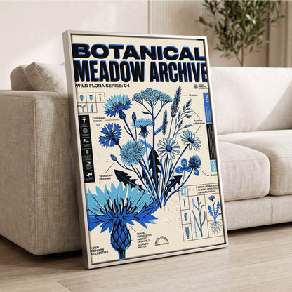 Blue Meadow Archive, blue, black, beige floral wall art displayed in a styled interior, gallery view 2