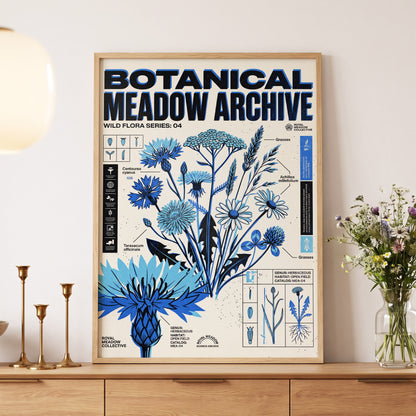 Blue Meadow Archive, blue, black, beige floral wall art displayed in a styled interior, gallery view 5