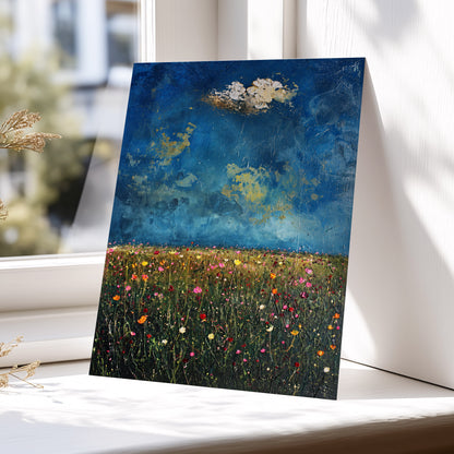 Blue Meadow Reverie, blue, green, pink floral wall art displayed in a styled interior, gallery view 5