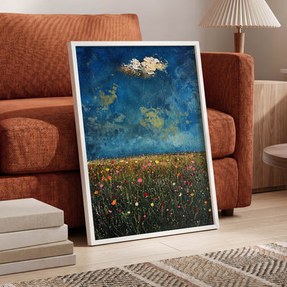 Blue Meadow Reverie, blue, green, pink floral wall art displayed in a styled interior, gallery view 6