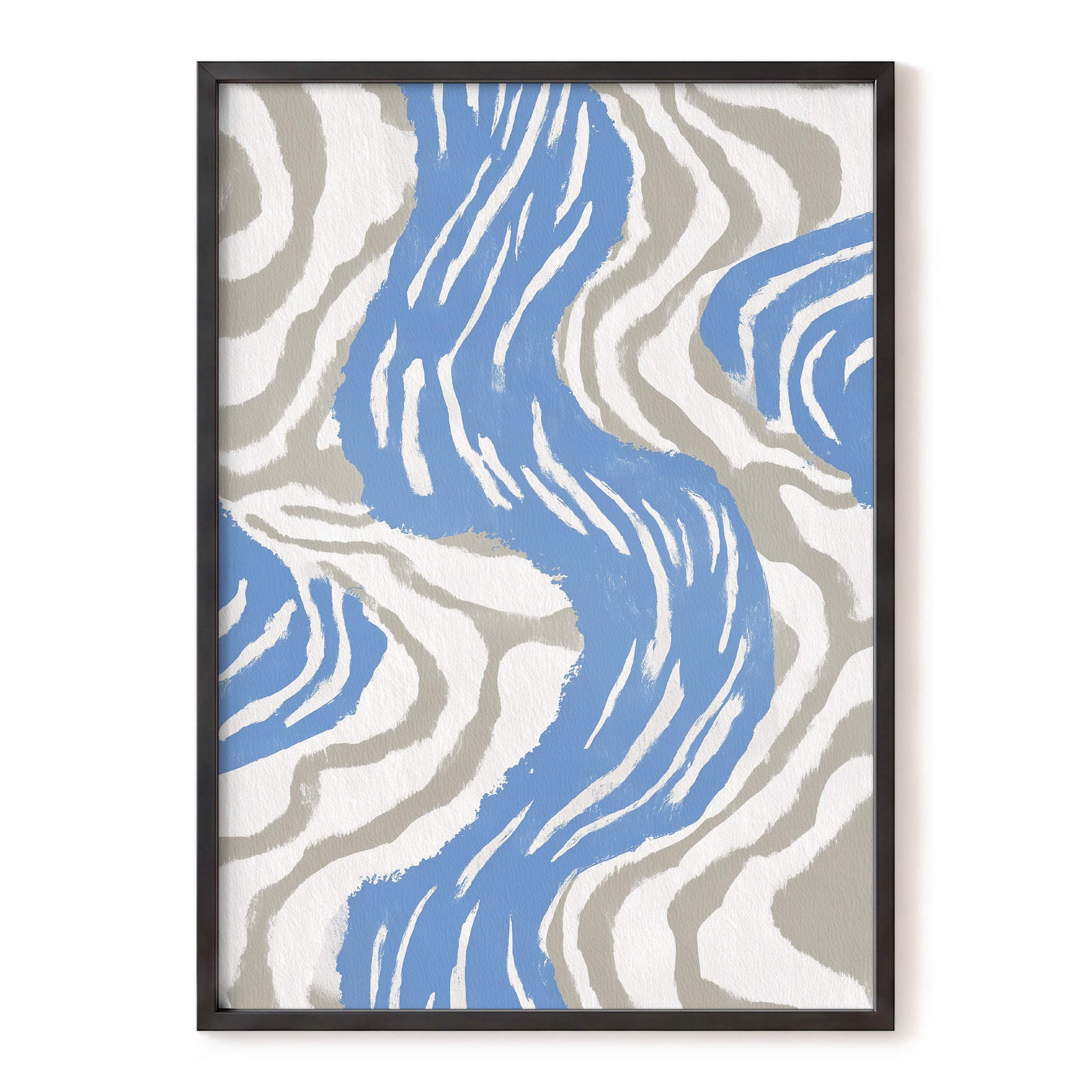 Blue Meander, blue, white, beige abstract wall art, front artwork view