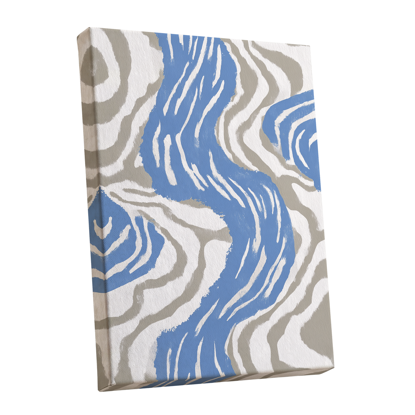 Blue Meander, blue, white, beige abstract wall art shown as a stretched canvas wall art