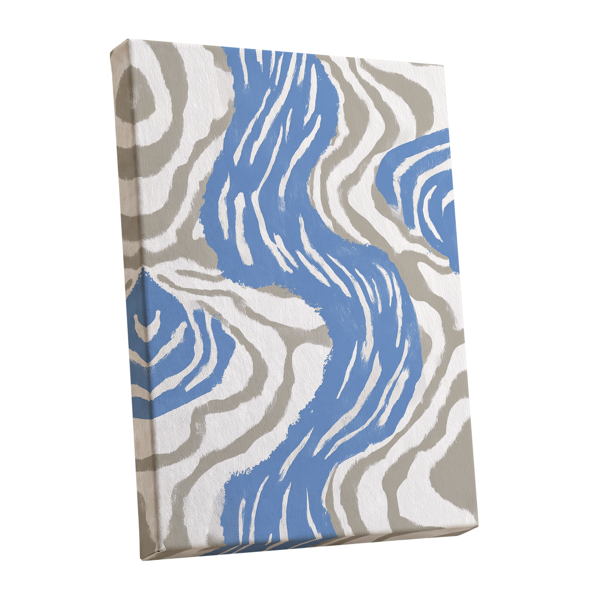 Blue Meander, blue, white, beige abstract wall art shown as a stretched canvas wall art