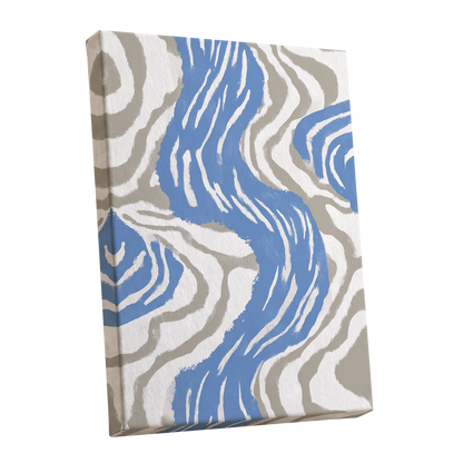 Blue Meander, blue, white, beige abstract wall art shown as a stretched canvas wall art