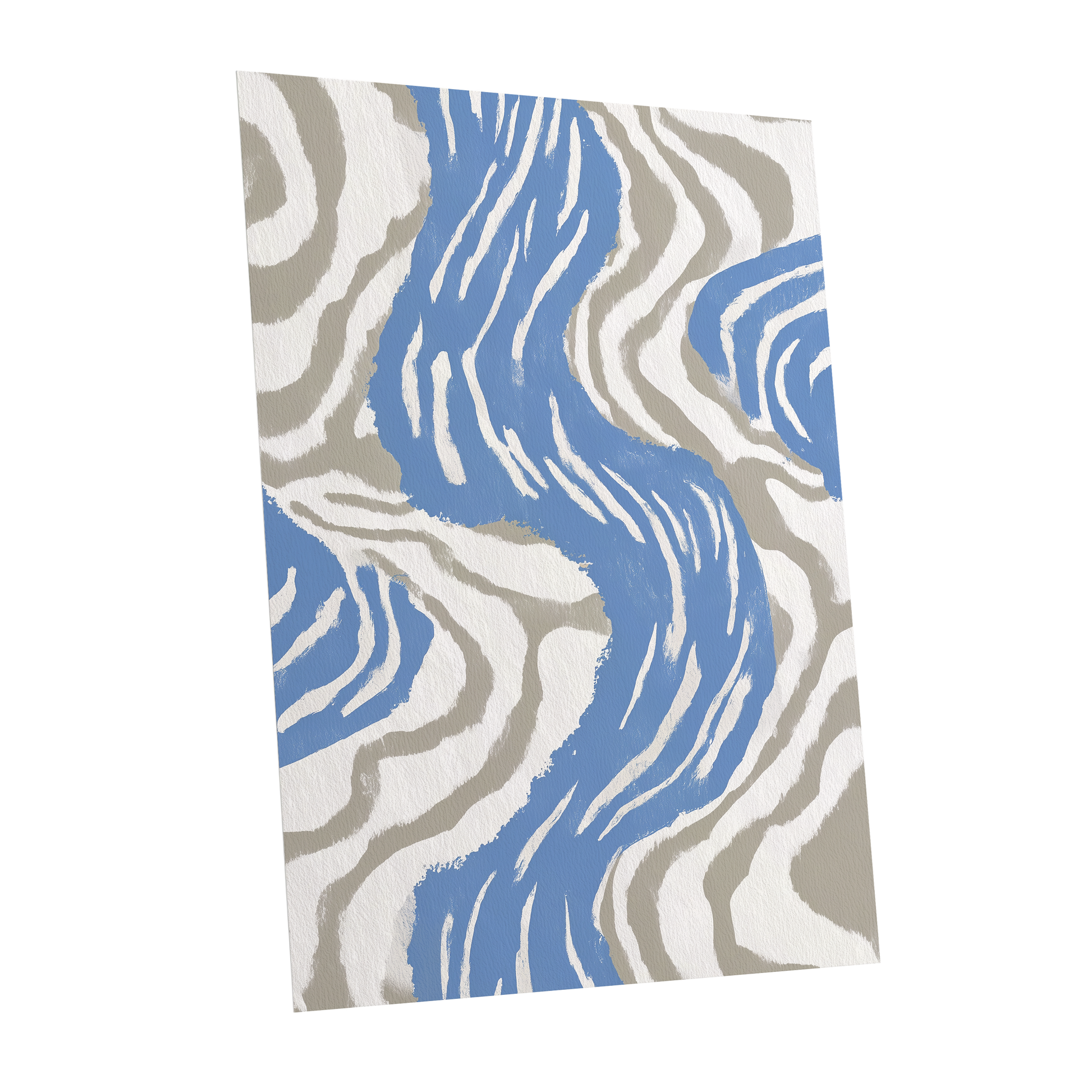 Blue Meander, blue, white, beige abstract wall art shown as a unframed poster wall art print
