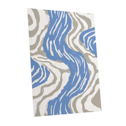 Blue Meander, blue, white, beige abstract wall art shown as a unframed poster wall art print