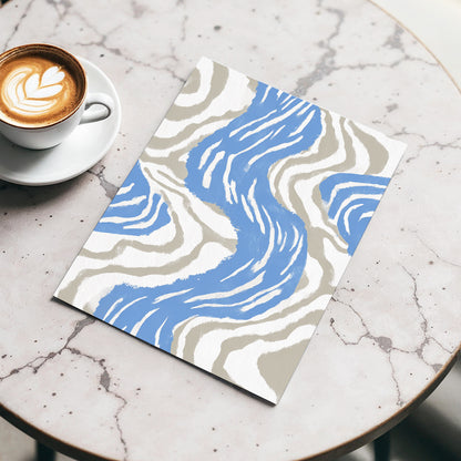 Blue Meander, blue, white, beige abstract wall art displayed in a styled interior, gallery view 5
