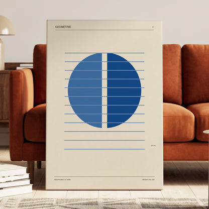 Blue Meridian Study, blue, beige, black minimalist wall art on canvas displayed in a styled interior, gallery view 1
