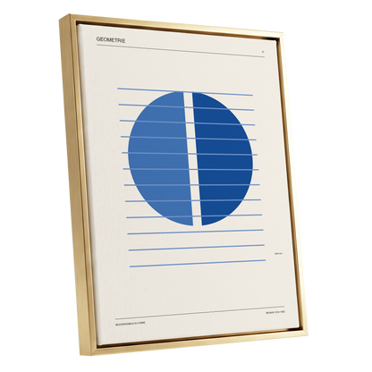 Blue Meridian Study, blue, beige, black minimalist wall art shown as a gold framed canvas wall art