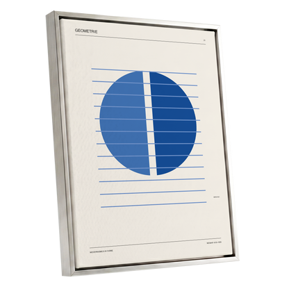 Blue Meridian Study, blue, beige, black minimalist wall art shown as a silver framed canvas wall art