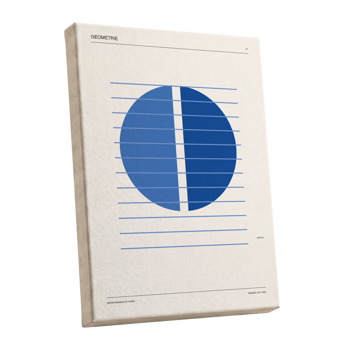Blue Meridian Study, blue, beige, black minimalist wall art shown as a stretched canvas wall art