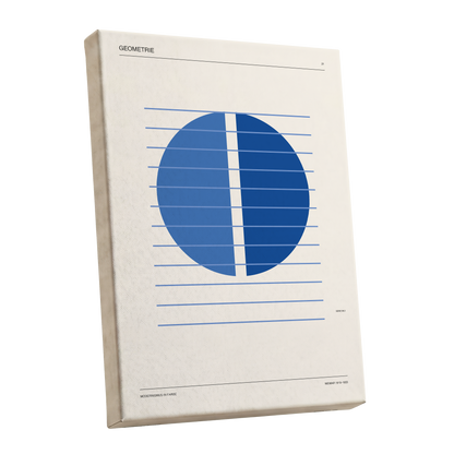 Blue Meridian Study, blue, beige, black minimalist wall art shown as a stretched canvas wall art