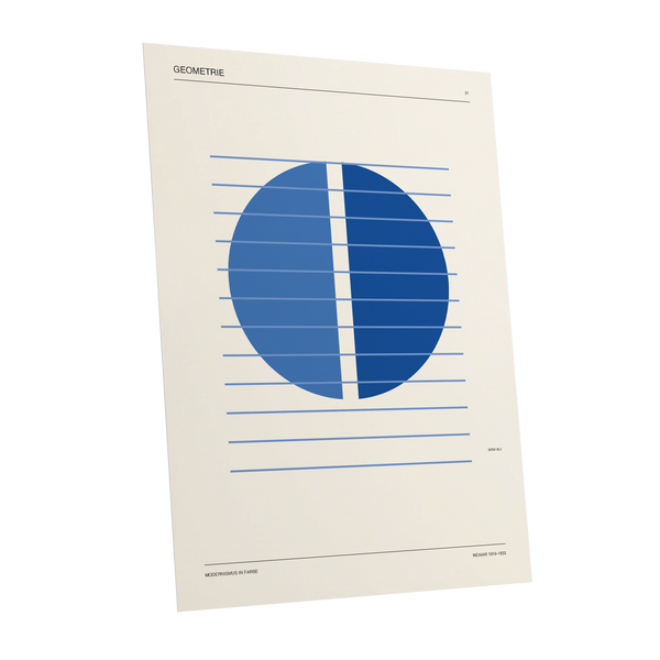 Blue Meridian Study, blue, beige, black minimalist wall art shown as a unframed poster wall art print