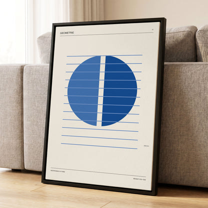 Blue Meridian Study, blue, beige, black minimalist wall art displayed in a styled interior, gallery view 1